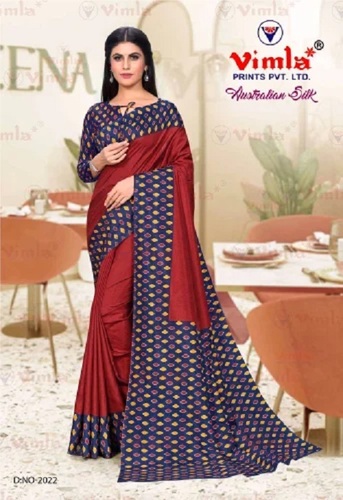 Ladies Uniform Saree - Wrinkle-Free Skin-Friendly Fabric | High Comfort Various Colors for All Seasons Printed Design
