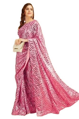 Georgette Sequence Women Party Wear Saree  - Color: Comes In Various Colors