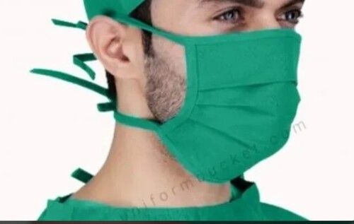 Green Color Plain Pattern Reusable Cotton Face Mask For Medical Purpose