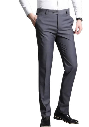 Grey Color Plain Pattern Poly Viscose Fabric Men Pencil Fit Formal Trouser