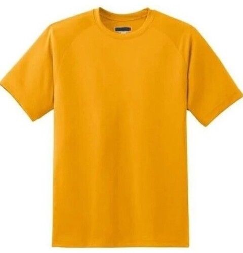 Yellow Round Neck Short Sleeves Plain Pattern Mens T Shirt