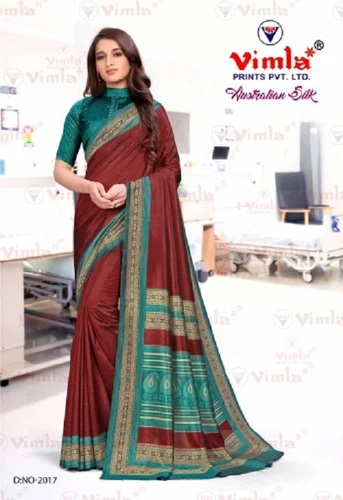 Multi Color Women Uniform Saree - Comfortable Cotton Fabric, Color Fastness and Shrink Resistance | Ideal for Workwear, Printed Pattern, Various Colors, All Seasons