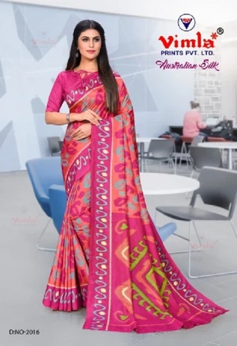 Uniform Saree For Ladies - Lightweight Cotton Blend No Color Fade Wrinkle Free | Various Colors Printed Design Ideal for Workwear in All Seasons