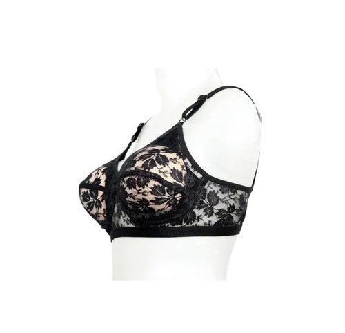 Padded Bra - Size 36A, Black Lace and Net Fabric | Lightweight, Breathable, and Skin-Friendly with 3/4th Coverage and Regular Fit