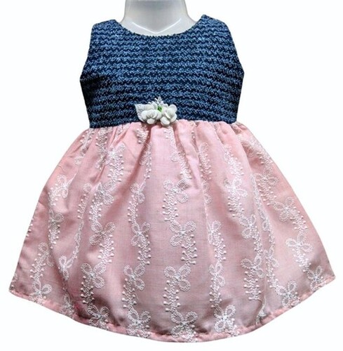 Multi Color Sleeveless Round Neck Baby Girl Denim Frock