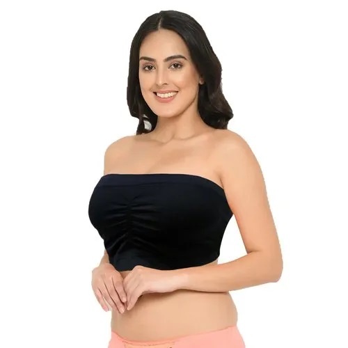 Strapless Bra - Lycra Cotton Blend Standard Size Black | Lightweight Breathable Skin-Friendly 3/4th Coverage Fade and Wrinkle Resistant