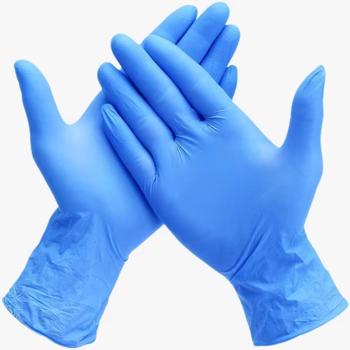 Blue Hand Gloves - Latex, Full Finger, White Color | Disposable Medical Gloves, Plain Pattern, Rubber Fabric Type, Packaged in Gunny Bag
