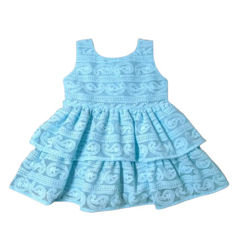 Blue Color Round Neck Chiken Embroidered Baby Frock