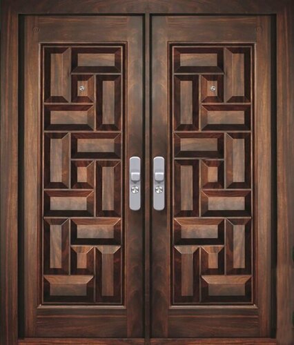 Designer Wooden Entry Doors - Heavy-Duty Solid Wood and Steel, Rectangular Shape, Water and Weather Resistant, Easy to Install and Operate, Finished Surface, Left Lock Handle Position