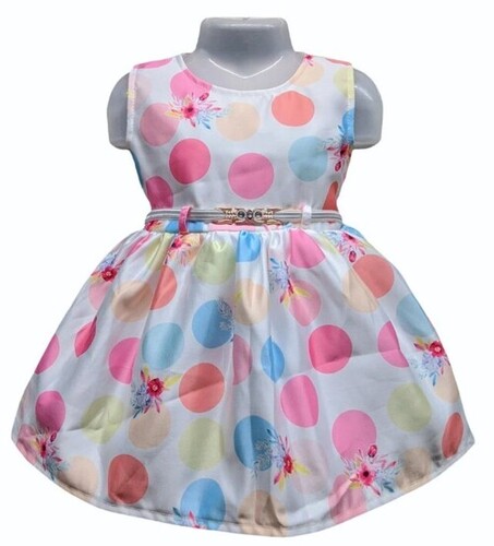 Digital Printed Satin Frock - Knee Length, Sleeveless, Age 9-12 Months | Breathable, No Fade, Machine Washable