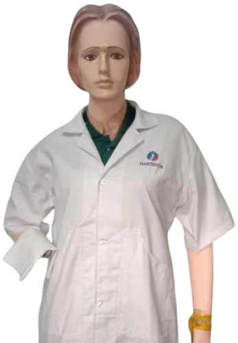 Nurse Wear - Cotton, Size-M | Plain White, V Collar, Short Sleeves, Female Design