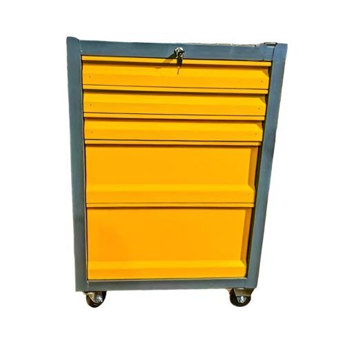 Inaithiram 5 Drawer Tool Trolley - Mild Steel 700x450x750mm Yellow | 200kg Load Capacity Reliable Cam Lock High-Quality Nylon Wheels Paddle Brakes for Safety