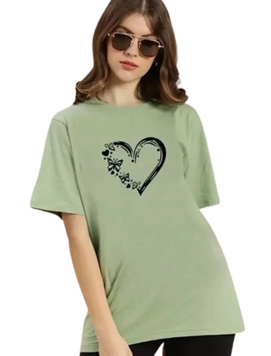 Ladies Cotton T-Shirt - Customized Size, Green Color | Half Sleeve, Round Neck, Printed Pattern, Casual Wear, Machine Washable