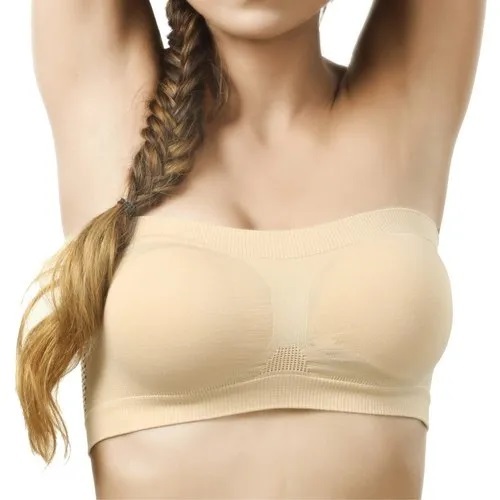 Ladies Strapless Bra - Lycra Cotton Blend Standard Size Beige Color | Skin-Friendly Washable Lightweight Breathable 3/4th Coverage Fade and Wrinkle Resistant