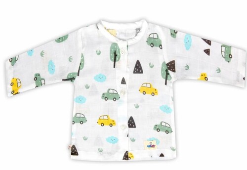White Color Printed Pattern Muslin Full Sleeves New Born Baby Jhabla Dress