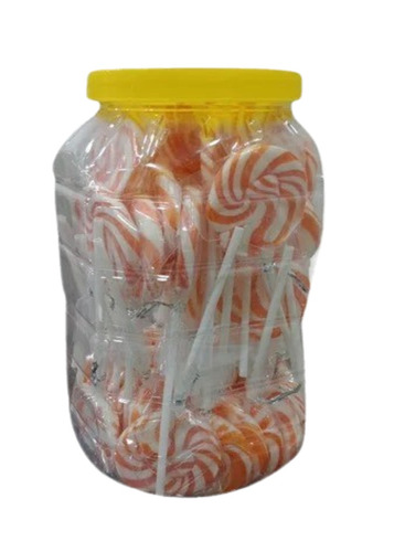 Orange Lollipop - 30 Pieces, Round Shape in Orange and White | 6 Months Shelf Life, Packed in Plastic Jar