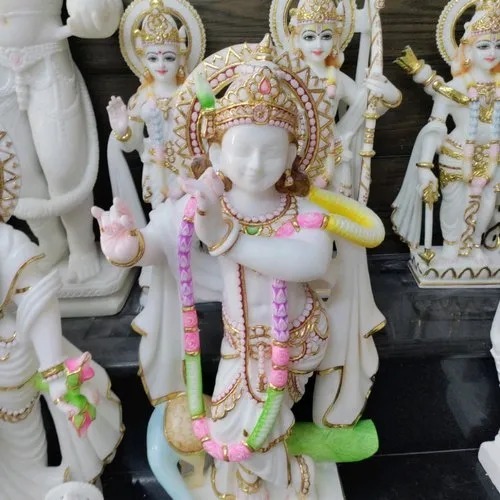 Premium Quality Marble Stone Shri Krishna Statue - Perfect Shape, Corrosion Proof, White Finish | Handmade, Eco-Friendly, Durable, Fireproof Standard, Washable