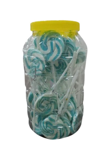 Pineapple Candy Lollipop - 30 Pieces, Round Shape, Green Plastic Jar | Shelf Life: 6 Months, Flavor: Pineapple, Solid Form