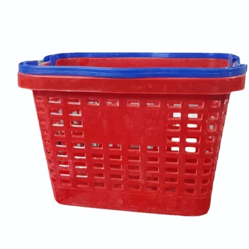 Plastic Shopping Basket - PVC Material, Rectangular Round Shape, Red & Blue Color | Durable, Lightweight, Easy to Clean with Handle