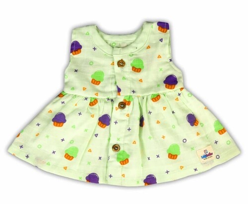 Printed Baby Frock - Muslin Cotton All Sizes Multi-Colour Sleeveless Design with Modern Baby Prints