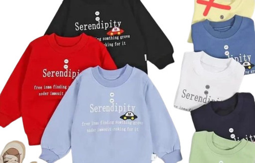 Printed Kids T-Shirt - Cotton Lycra, Full Sleeves, Multi Color | Trendy Unisex Design with Letter Print, Breathable, No Fade, Washable