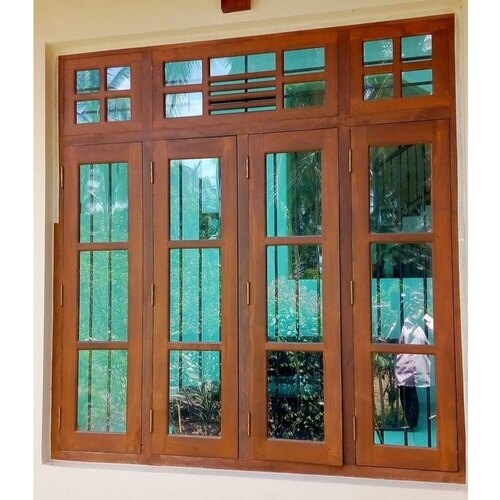 Wooden Window - Standard Size, Brown Color, Polished Finish | Weather, Water, Termite Resistant, Easy to Install, Easy to Operate, Outward Opening, 4 Doors