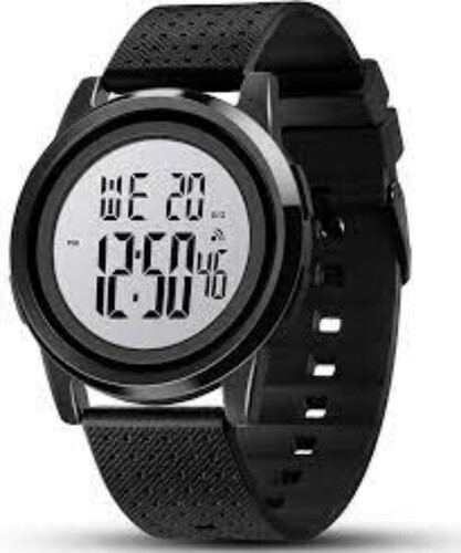 Wrist Watch - Digital, Round Shape, Standard Size | Lightweight, Battery-Powered, Easy to Use, Unisex Design, Black Rubber Band