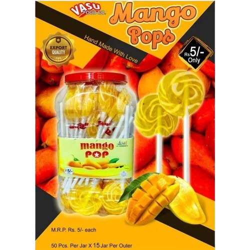 Yellow Mango Candy Lollipop - 30 Pieces Round Shape Yellow Color Plastic Jar Packaging | 6 Months Shelf Life Solid Form