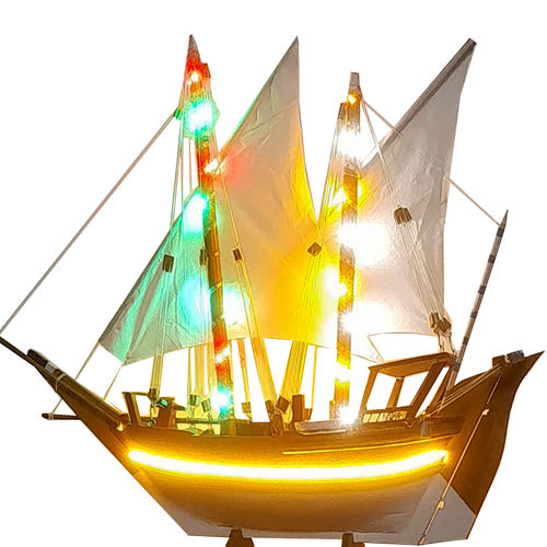 Handcrafted Kerala Wooden Boat With Warm LED Glow