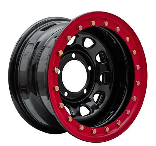 15x8 5x160 काले और लाल बीडलॉक स्टील पहियों के रिम