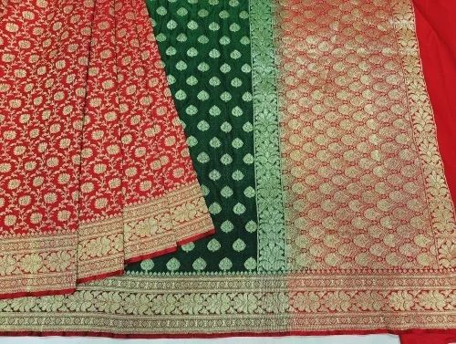 Wedding Wear Banarasi Silk Traditional Wear Green Sarees With Blouse Piece