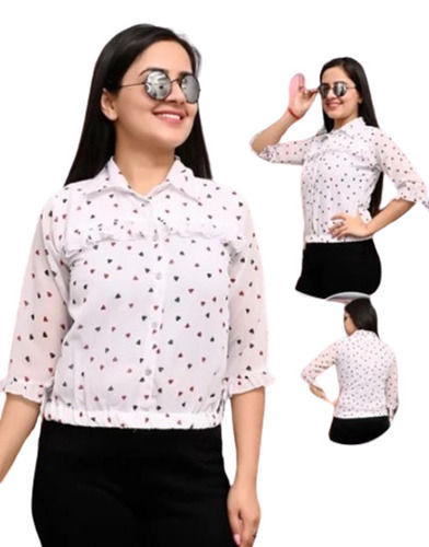 White Color Printed Pattern 3/4th Sleeves Ladies Designer Top