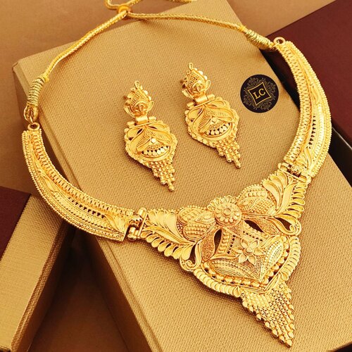 Golden Necklace and Earring Set - 23 Carat Yellow Gold | Designer Women's Jewelry for Anniversary Occasions, Customized Design Options