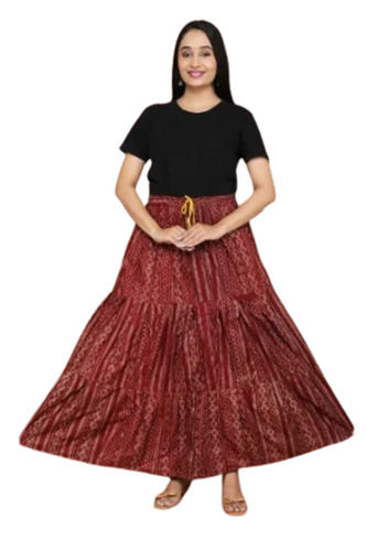 Printed Pattern Cotton Fabric Girls Long Skirts