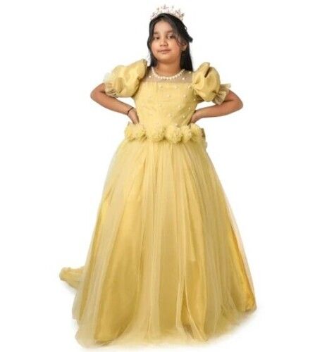 Girls Yellow Long Party Wear Gown