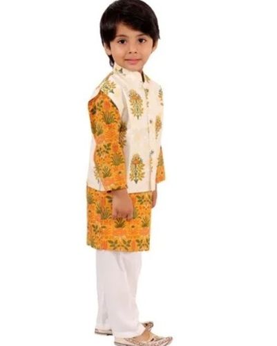 Multi Color Kids Boys Cotton Kurta Pajama With Jacket