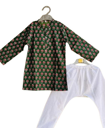 Round Neck Cotton Fabric Printed Pattern Kids Kurta Pajama