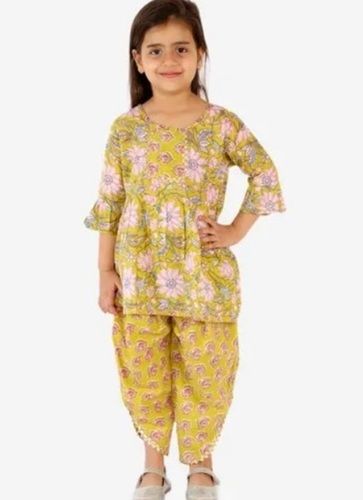 Multi Color Printed Pattern Kids Cotton Peplum Dhoti Set