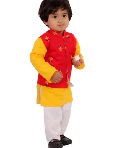 Kids Designer Kurta Pajama - Cotton Fabric Size 4 Years Multi Color Round Neck Long Sleeve Printed Pattern Stylish Design for Boys