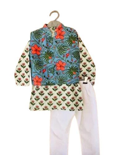 Multi Color Printed Pattern Silk Fabirc Kids Kurta Jacket