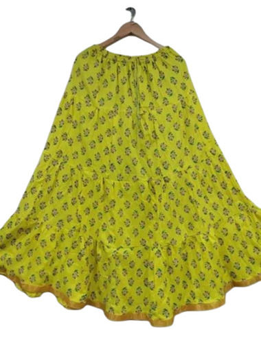 Yellow Color Printed Pattern Cotton Long Skirt