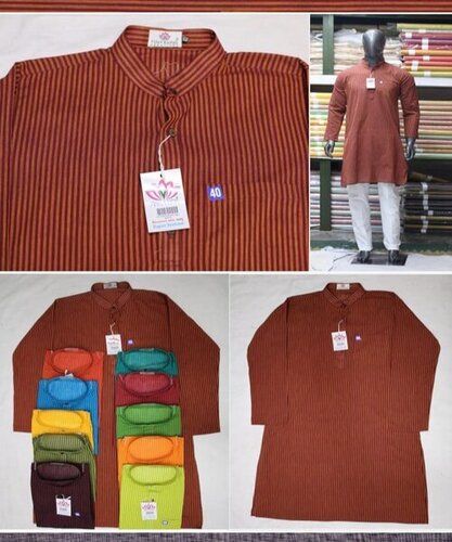 Mens Maroon Plain Cotton Kurta