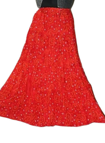 Red Color Printed Pattern Rayon Printed Skirt