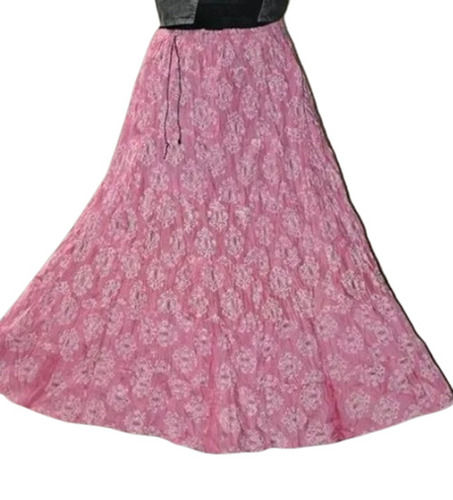 Pink Color Printed Pattern Women Long Rayon Skirt