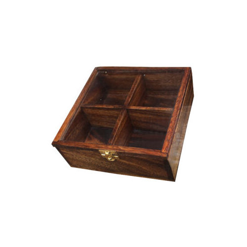 Handcrafted Brown Wooden Square Spice Box