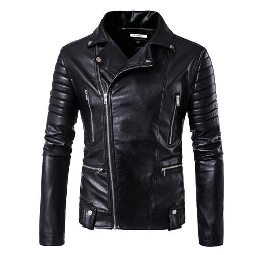 Black Leather Biker Jacket For Winter