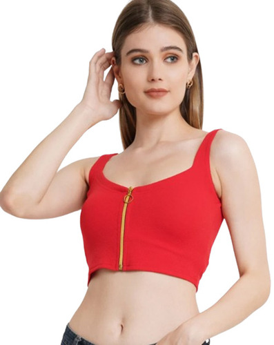 Crop Top - Polyester Fabric All Sizes | Red Solid Color Sleeveless Sweetheart Neck Casual Wear