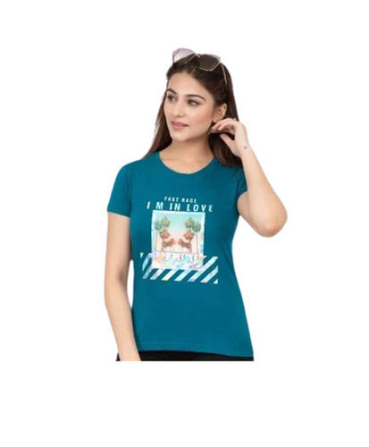 Casual Wear Readymade Regular Fit Short Sleeves Round Neck Printed Ladies T Shirts