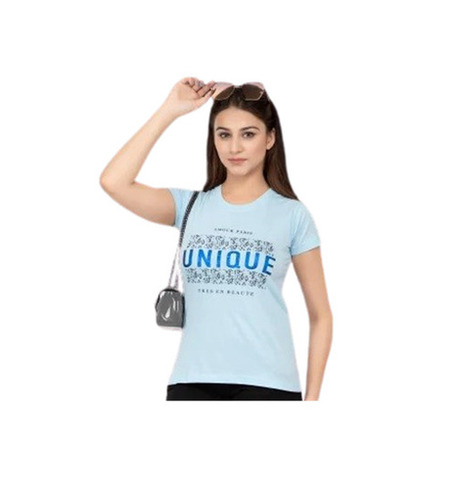 Ladies Casual T-Shirt - 150 GSM Cotton, Sky Blue, Regular Fit | Short Sleeves, O-Neck, Fade and Wrinkle Resistant