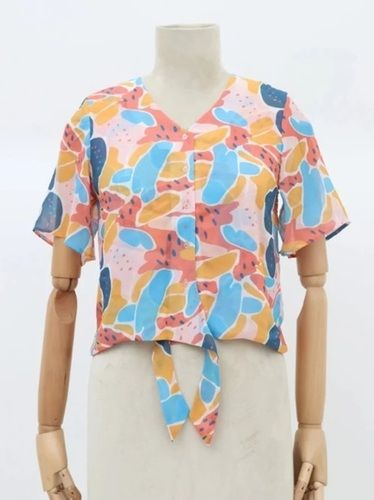 Multi Color Printed Pattern Short Sleeves Ladies Georgette Top